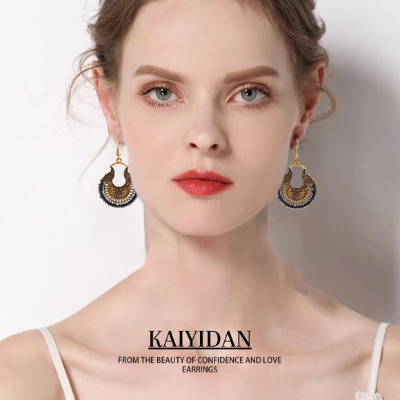 Round Hoop Bronze Boho Dangle Statement Vintage Dainty Earring for Women - Picture 5 of 9